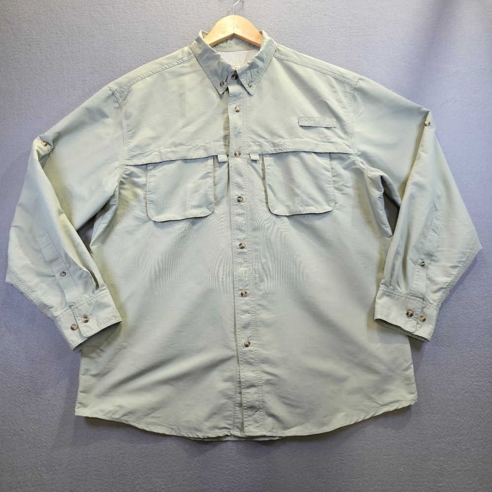 LL Bean Men's Mint Green Vented Long Sleeve Button Up Fishing Shirt Size Large